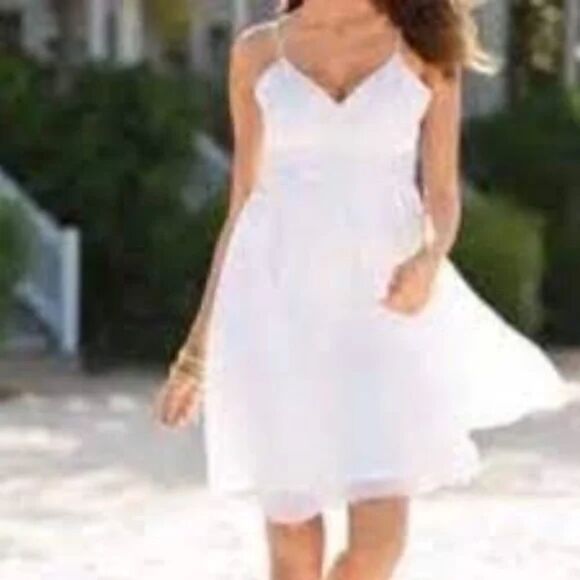 Boston Proper Dress White Crepe Baby Doll Eyelet New With Tags Sz 2 - Picture 2 of 8